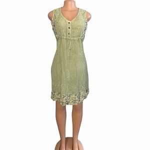 Raya Sun Green Boho Dainty Embroidered Floral Mini Dress